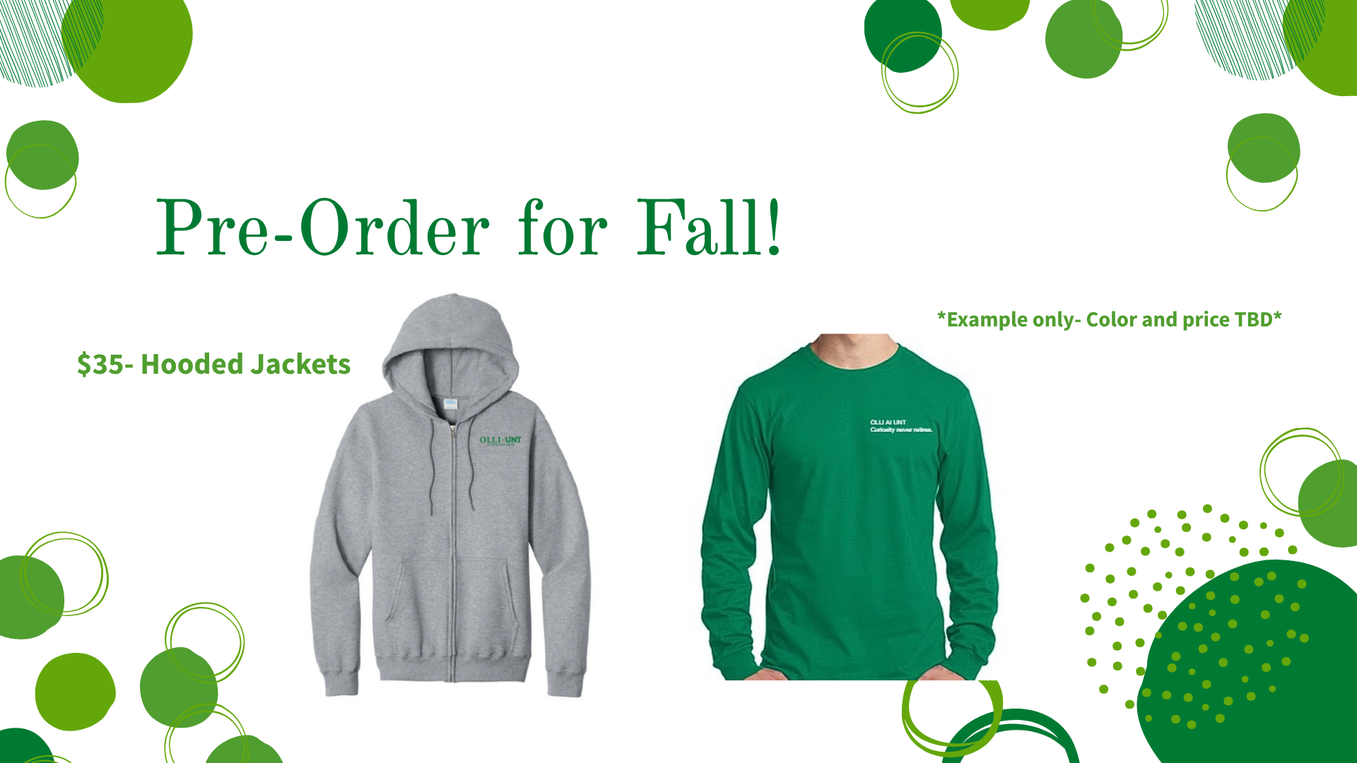 Advertisement for Preorders for OLLI hoodies and long sleeve tshirts